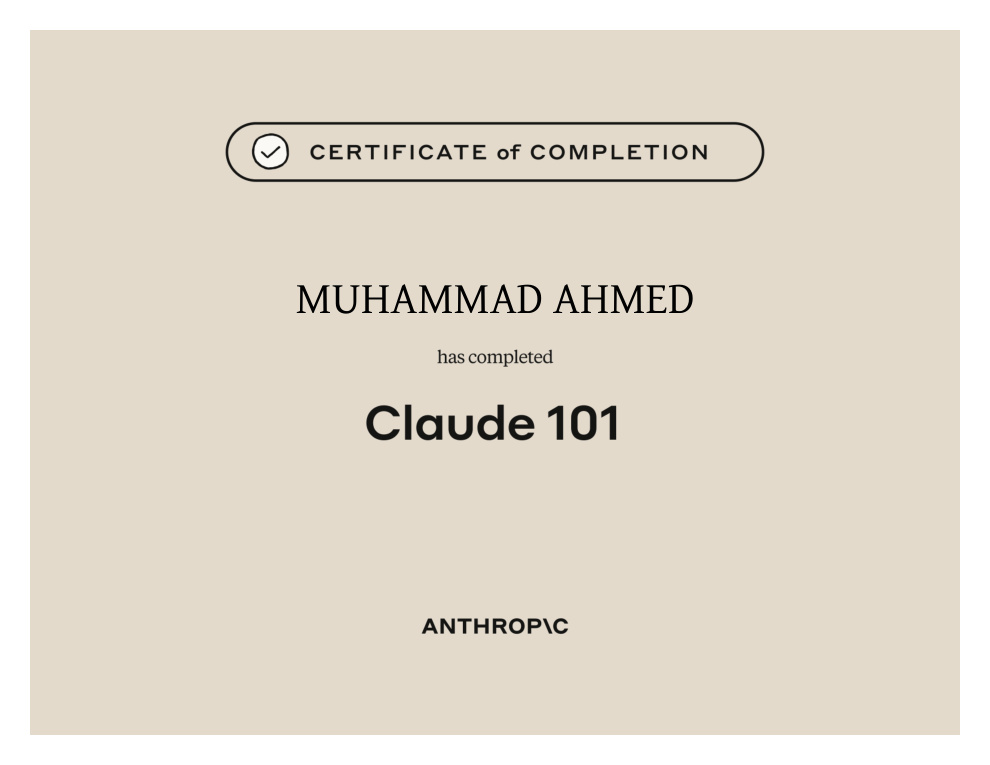 Claude 101 certificate preview