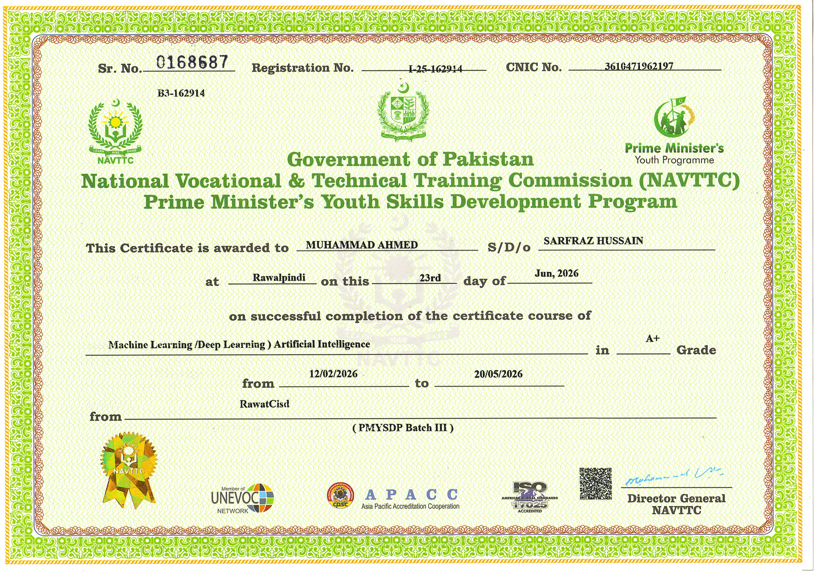 Machine Learning, Deep Learning & AI certificate preview