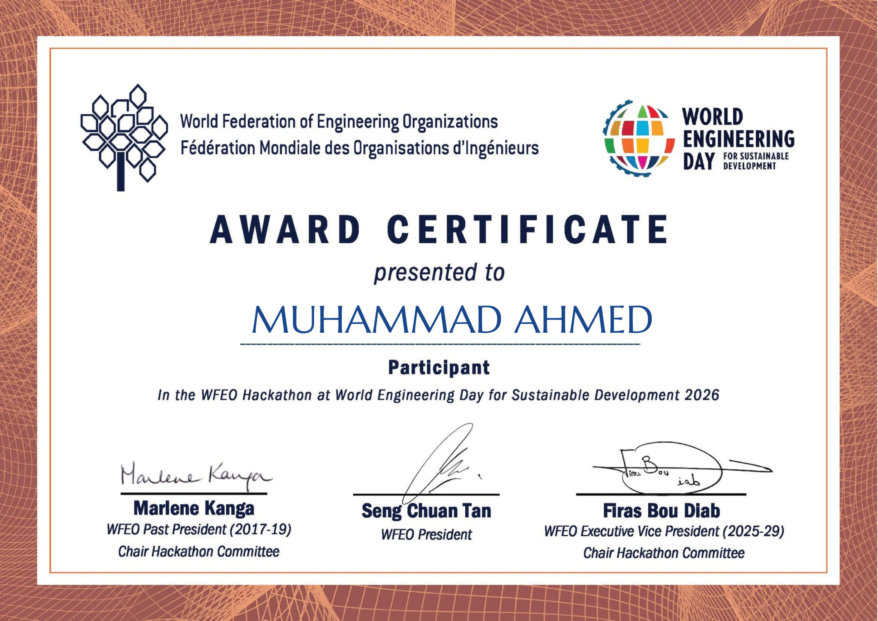 Award Certificate - World Engineering Day for Sustainable Development 2026 certificate preview