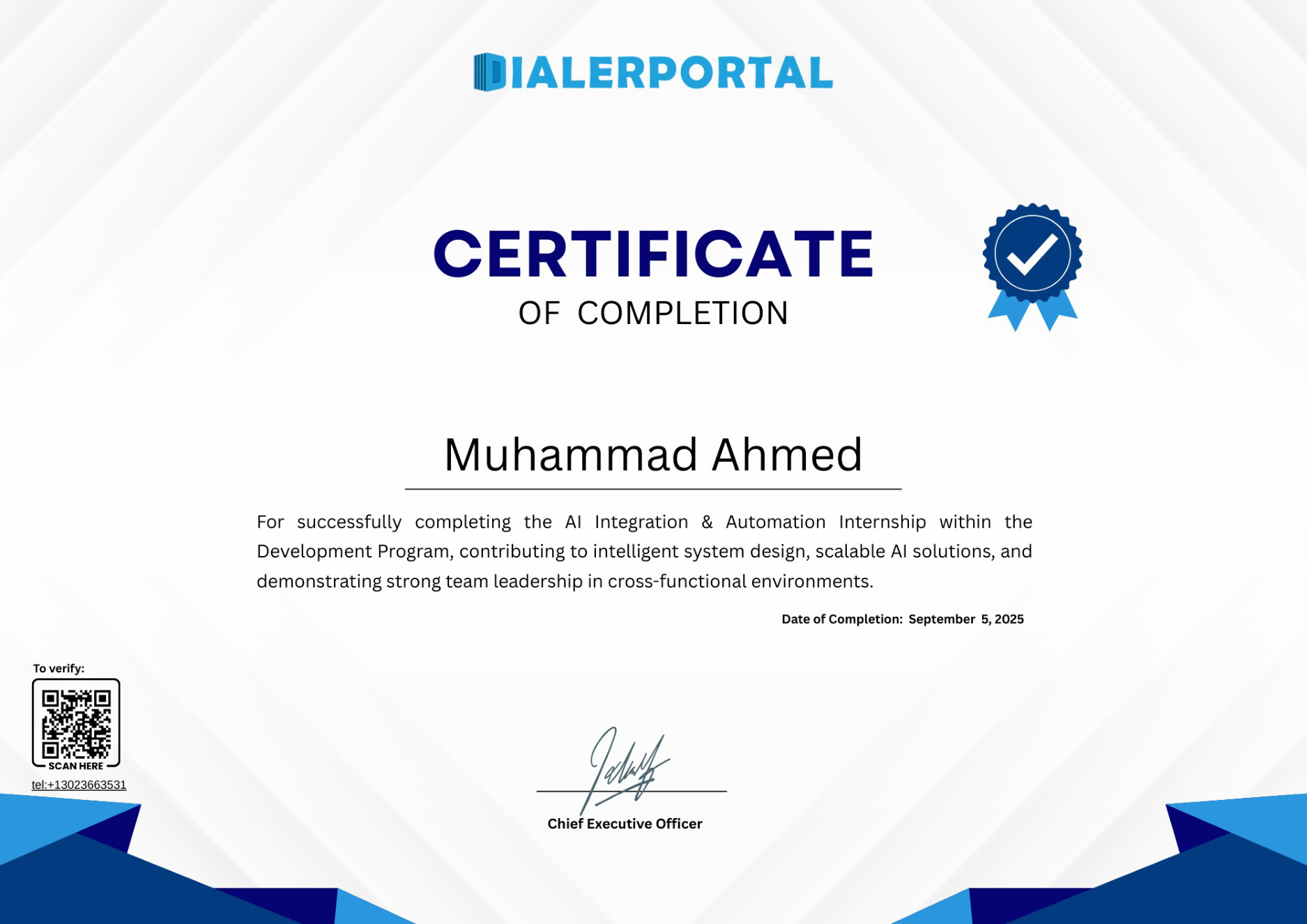 Certificate of Completion - AI Integration and Automation Internship certificate preview