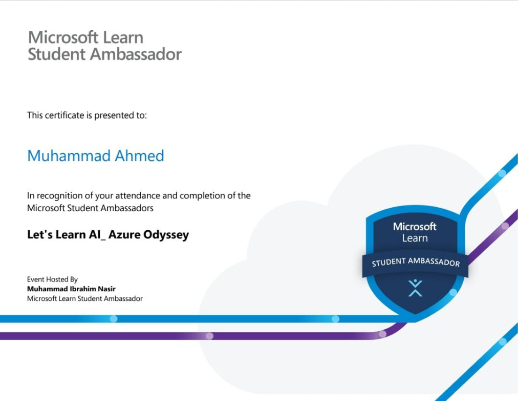 Let’s Learn AI, Azure Odyssey - Microsoft Learn Student Ambassador certificate preview