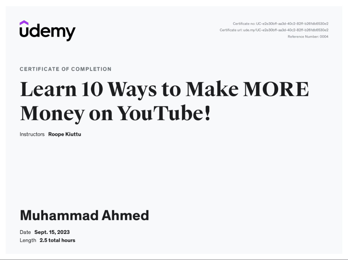 Learn 10 Ways to Make MORE Money on YouTube! certificate preview